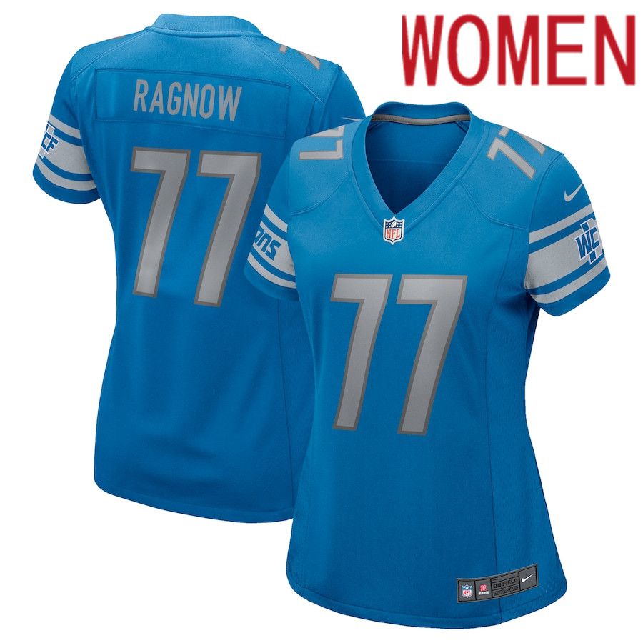 Women Detroit Lions 77 Frank Ragnow Blue Nike Game NFL Jersey